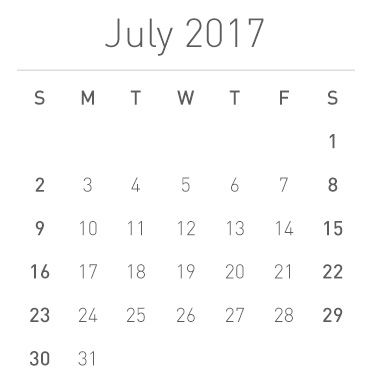 Calendar for July 2017