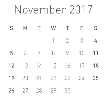 Calendar for November 2017