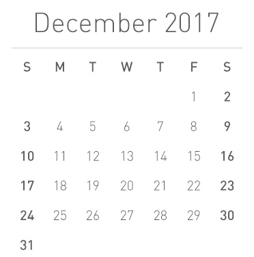 Calendar for December 2017