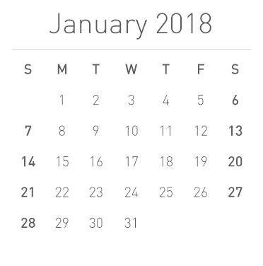 Calendar for January 2018